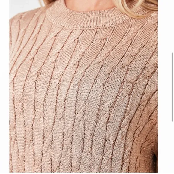 Tuckernuck Gold Metallic Cable Knit Long Sleeve Midi Dress size Medium