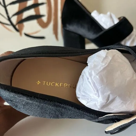 Tuckernuck Heels Ellie Black Velvet Mary Jane Block Heel Shoes Size 6
