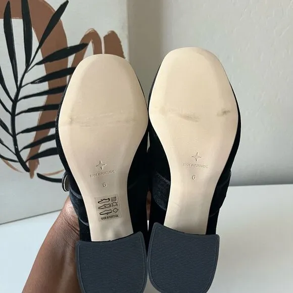 Tuckernuck Heels Ellie Black Velvet Mary Jane Block Heel Shoes Size 6