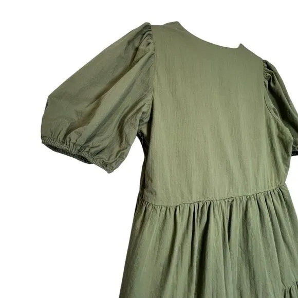 Tuckernuck Hyacinth House Olive Green Tiered Midi Dress - 100% Cotton