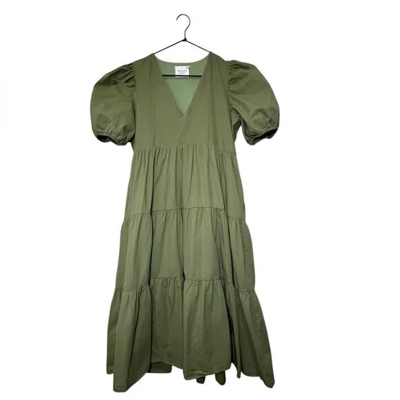 Tuckernuck Hyacinth House Olive Green Tiered Midi Dress - 100% Cotton