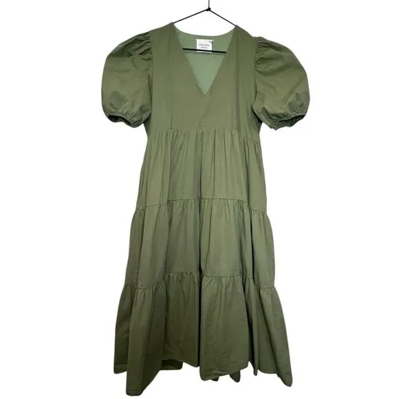 Tuckernuck Hyacinth House Olive Green Tiered Midi Dress - 100% Cotton