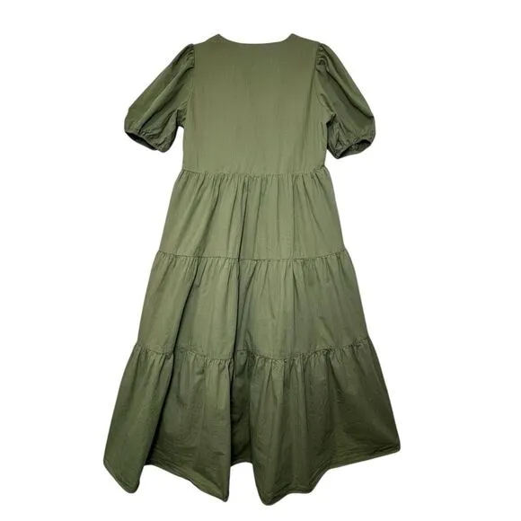 Tuckernuck Hyacinth House Olive Green Tiered Midi Dress - 100% Cotton