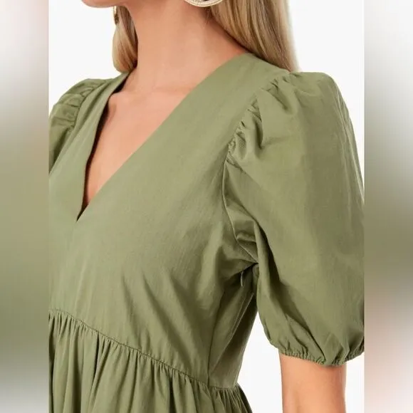 Tuckernuck Hyacinth House Olive Green Tiered Midi Dress - 100% Cotton