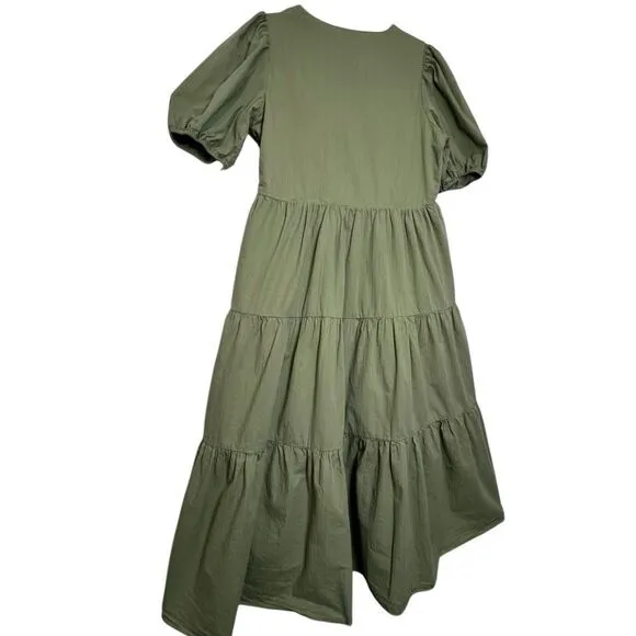 Tuckernuck Hyacinth House Olive Green Tiered Midi Dress - 100% Cotton