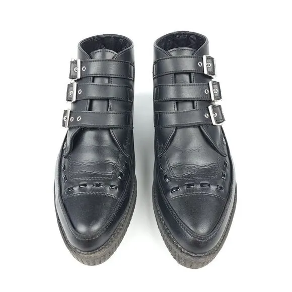 T.U.K. Footwear Black TUKskin 3 Buckle Metal Pointed Creeper Boot Men's 12 Vegan