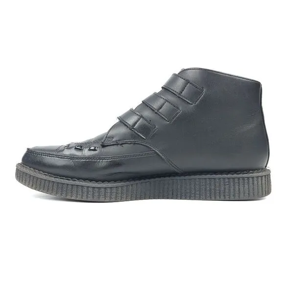 T.U.K. Footwear Black TUKskin 3 Buckle Metal Pointed Creeper Boot Men's 12 Vegan
