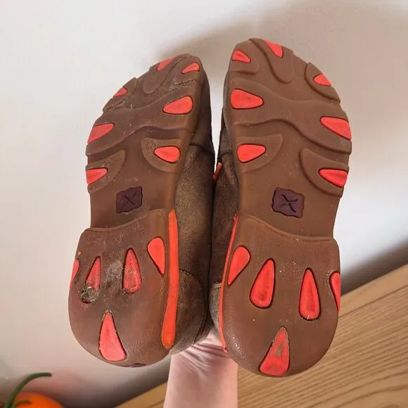 Twisted X Chukka Distress Driving Mocs Boots Youth 5.5M Bomber Brown Neon Orange