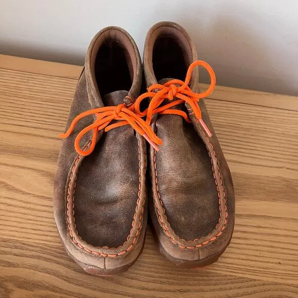 Twisted X Chukka Distress Driving Mocs Boots Youth 5.5M Bomber Brown Neon Orange