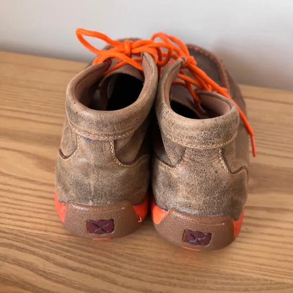 Twisted X Chukka Distress Driving Mocs Boots Youth 5.5M Bomber Brown Neon Orange
