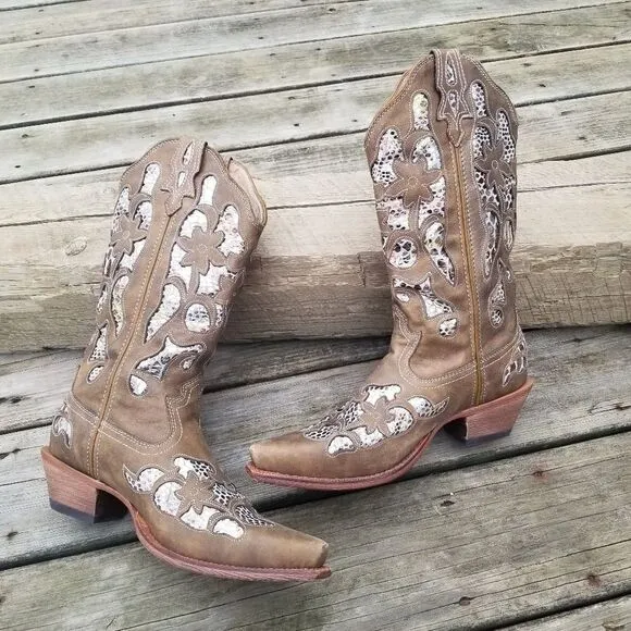 Twisted X Steppin Out Brown Leather Python Inset Cowboy Western Daisy Jones Boot