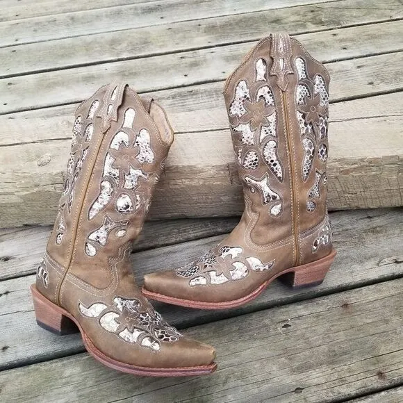 Twisted X Steppin Out Brown Leather Python Inset Cowboy Western Daisy Jones Boot