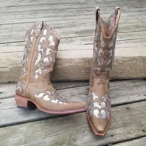 Twisted X Steppin Out Brown Leather Python Inset Cowboy Western Daisy Jones Boot