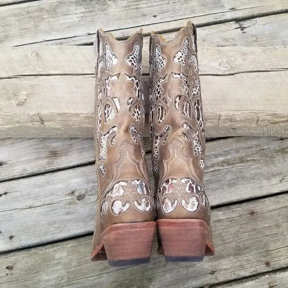 Twisted X Steppin Out Brown Leather Python Inset Cowboy Western Daisy Jones Boot