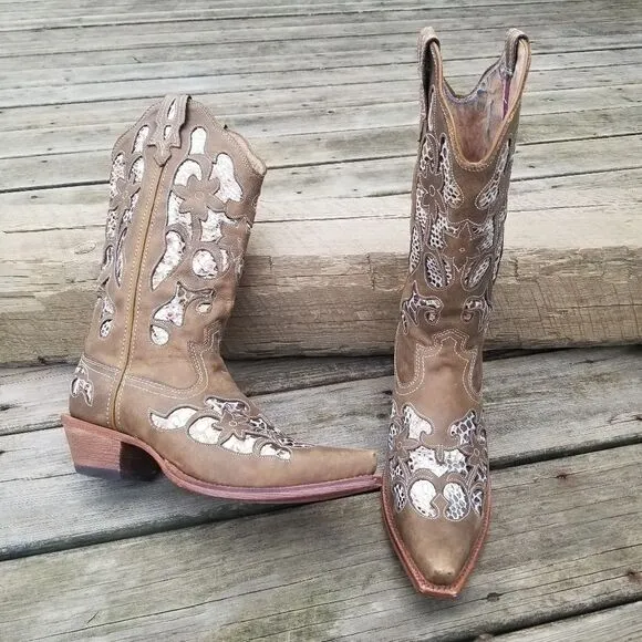 Twisted X Steppin Out Brown Leather Python Inset Cowboy Western Daisy Jones Boot