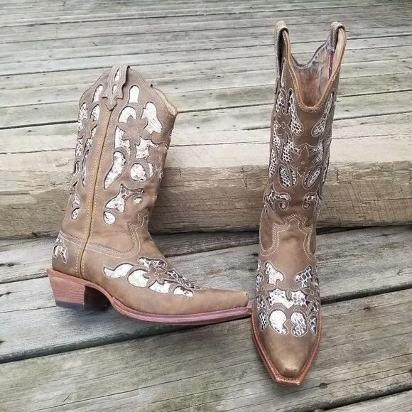 Twisted X Steppin Out Brown Leather Python Inset Cowboy Western Daisy Jones Boot