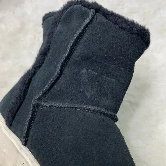UGG 1104069 Aika Black Suede Leather Pull On Sporty Cozy Sneaker Ankle Boots 7