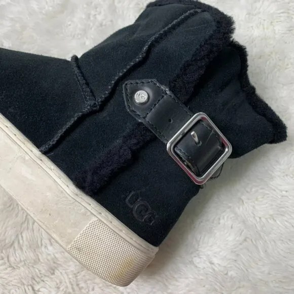 UGG 1104069 Aika Black Suede Leather Pull On Sporty Cozy Sneaker Ankle Boots 7
