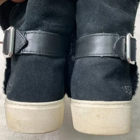 UGG 1104069 Aika Black Suede Leather Pull On Sporty Cozy Sneaker Ankle Boots 7
