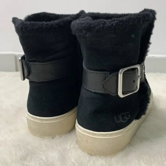 UGG 1104069 Aika Black Suede Leather Pull On Sporty Cozy Sneaker Ankle Boots 7