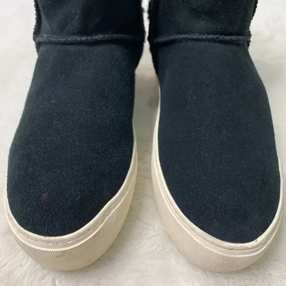 UGG 1104069 Aika Black Suede Leather Pull On Sporty Cozy Sneaker Ankle Boots 7