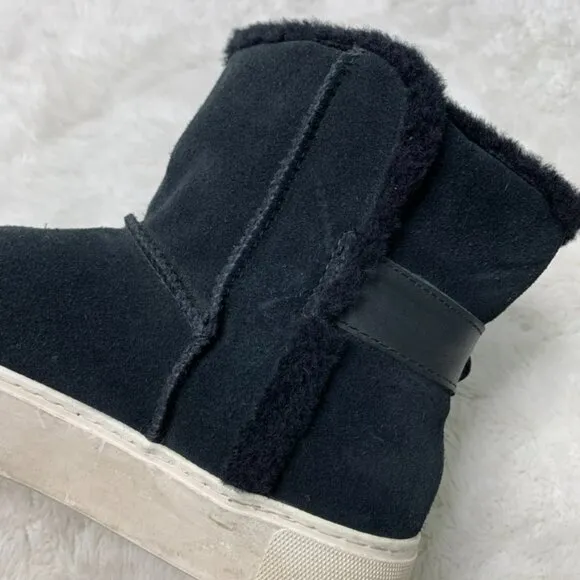UGG 1104069 Aika Black Suede Leather Pull On Sporty Cozy Sneaker Ankle Boots 7
