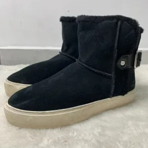 UGG 1104069 Aika Black Suede Leather Pull On Sporty Cozy Sneaker Ankle Boots 7
