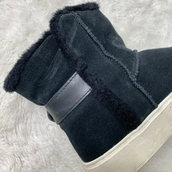 UGG 1104069 Aika Black Suede Leather Pull On Sporty Cozy Sneaker Ankle Boots 7