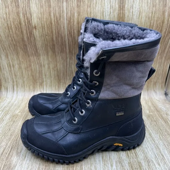 UGG Adirondack Women's Size 7 Black Waterproof Sheepskin Black Boots Shoes 1906