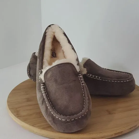 UGG Ansley Slipper Espresso Suede Wool Loafer Moccasin Women US 11 EU 42 New