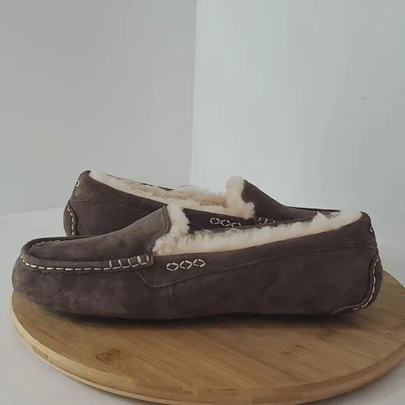 UGG Ansley Slipper Espresso Suede Wool Loafer Moccasin Women US 11 EU 42 New