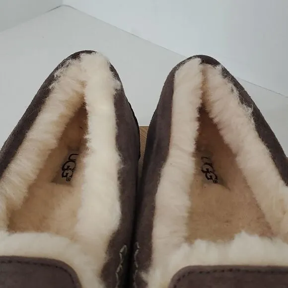 UGG Ansley Slipper Espresso Suede Wool Loafer Moccasin Women US 11 EU 42 New