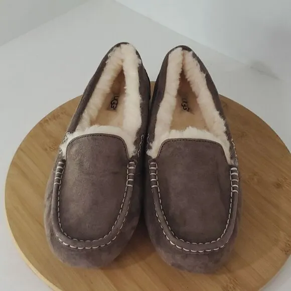 UGG Ansley Slipper Espresso Suede Wool Loafer Moccasin Women US 11 EU 42 New
