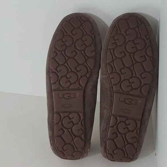 UGG Ansley Slipper Espresso Suede Wool Loafer Moccasin Women US 11 EU 42 New
