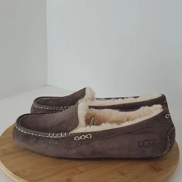 UGG Ansley Slipper Espresso Suede Wool Loafer Moccasin Women US 11 EU 42 New