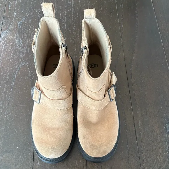 Ugg Ashton Short Weather Boot Boots Tan Suede Buckle Beige Size 3‎ Kids Unisex