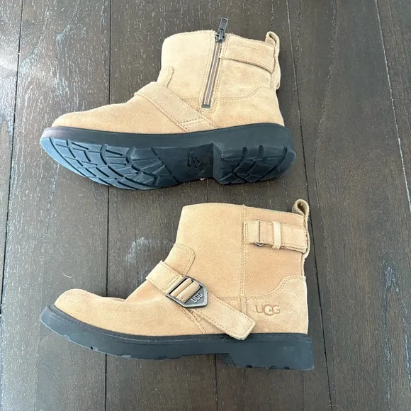 Ugg Ashton Short Weather Boot Boots Tan Suede Buckle Beige Size 3‎ Kids Unisex