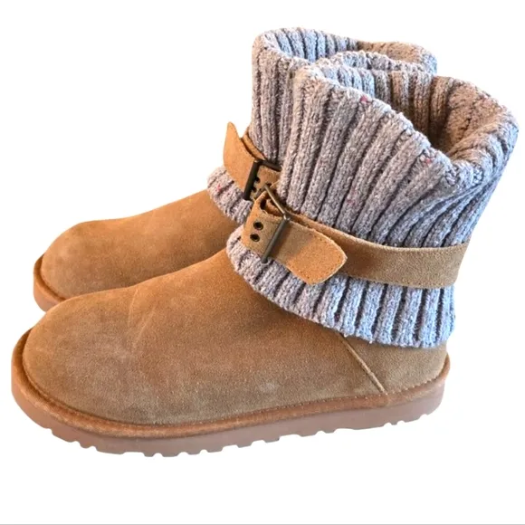 UGG Australia Cambridge Knit Socks Suede Boots Chestnut Brown Womens Size 9 NWOT