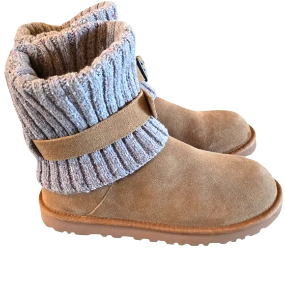 UGG Australia Cambridge Knit Socks Suede Boots Chestnut Brown Womens Size 9 NWOT