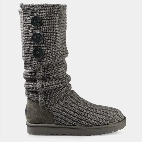 UGG AUSTRALIA Cardy Wool Sheepskin Metallic Grey Knit Tall Short Fall Boots