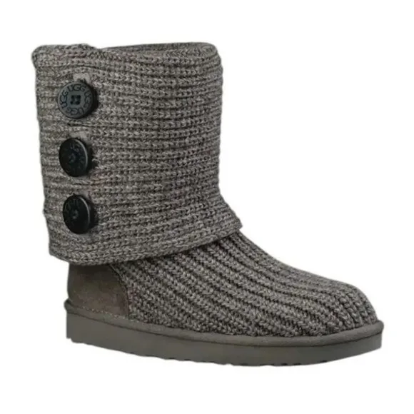 UGG AUSTRALIA Cardy Wool Sheepskin Metallic Grey Knit Tall Short Fall Boots