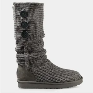 UGG AUSTRALIA Cardy Wool Sheepskin Metallic Grey Knit Tall Short Fall Boots