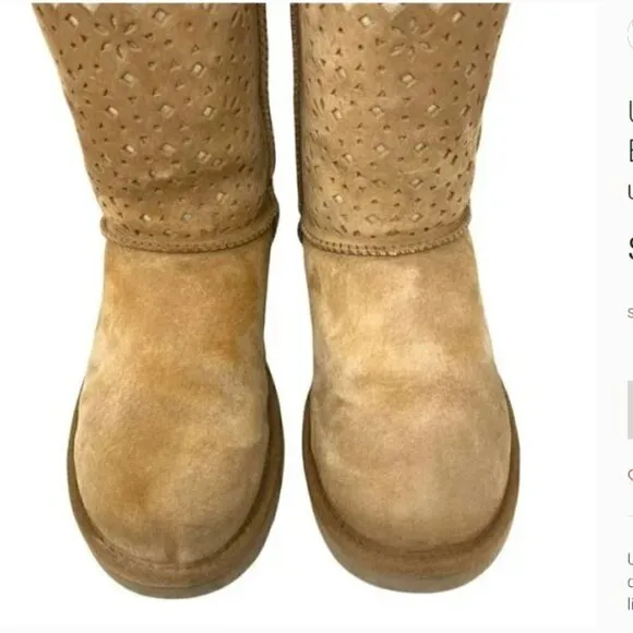 UGG Australia Classic Short Flora Perf Brown Suede Boots - Size 7