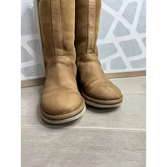 UGG Australia Classic Tall SONOMA Chestnut Leather suede  Boots fur wool 7
