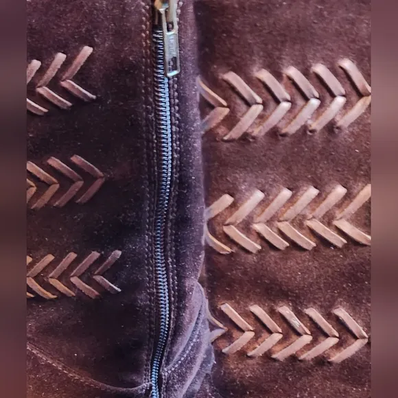 UGG AUSTRALIA Dark Chocolate Suede Leather Laced Front Zips Low Heels Cozy Boots
