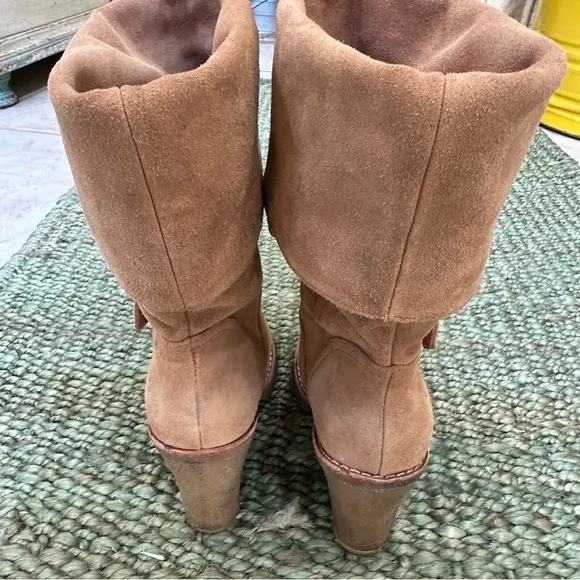 UGG Australia JOSIE Chestnut Convertible Cuff Suede High Heel Boots Size 6