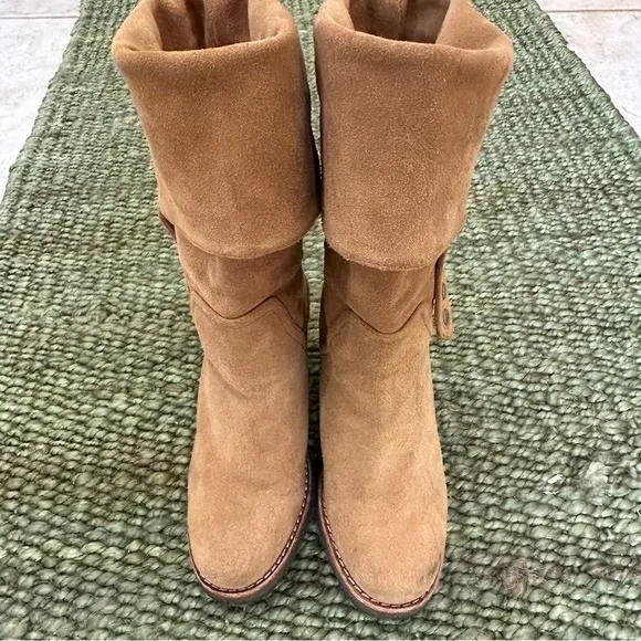UGG Australia JOSIE Chestnut Convertible Cuff Suede High Heel Boots Size 6