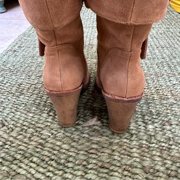 UGG Australia JOSIE Chestnut Convertible Cuff Suede High Heel Boots Size 6