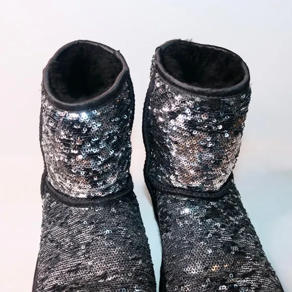 UGG Australia Reverse Sequin Eva Short Boots in Black and Silver