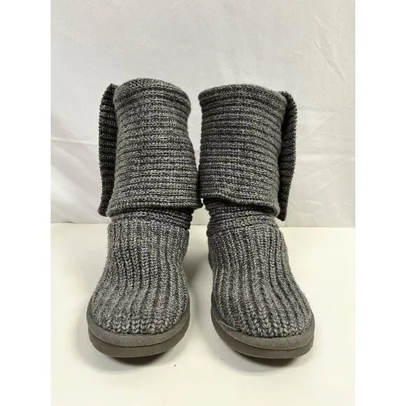 UGG Australia Womens Classic Cardy Boots Gray Wool Knit Big Button Tall Size 7